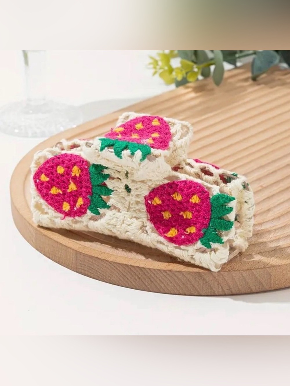 Crochet Strawberry Hair Claw Clip